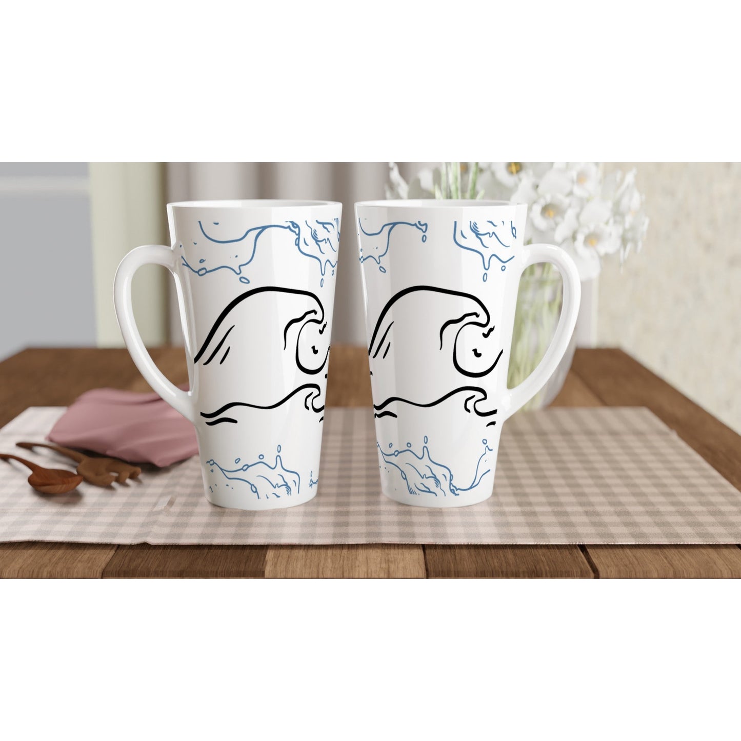 Unique coffee Mugs Ocean Wave Latte Design By HadiArts-5