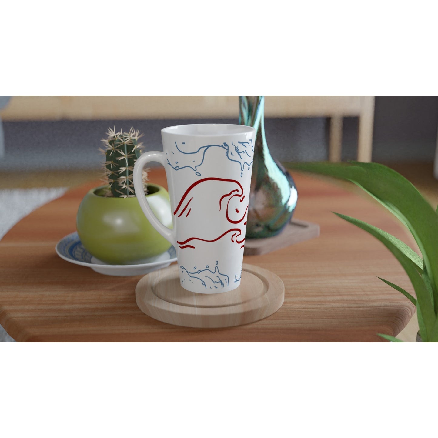 Unique coffee Mugs Ocean Wave Latte Design By HadiArts-4