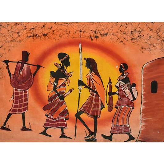 Maasai Warrior Sunset Batik Art 01-0