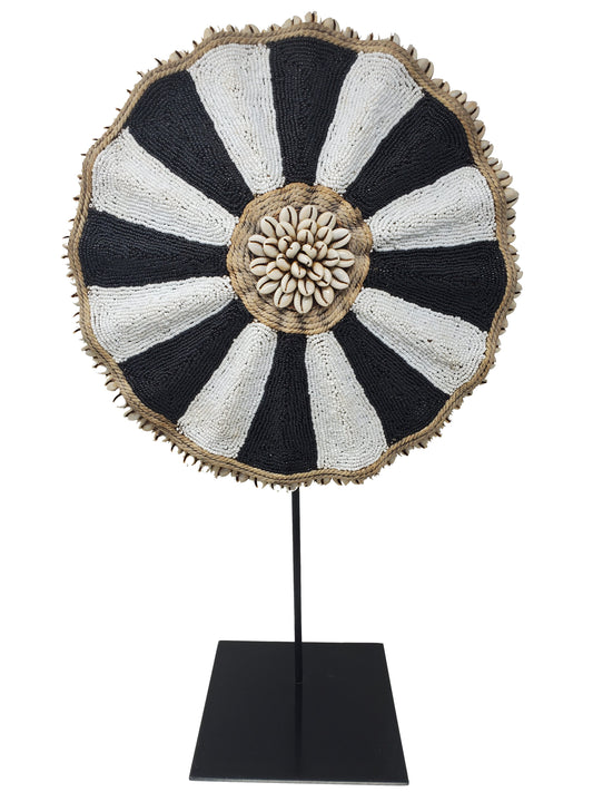 Beaded Cameroon Umbrella Shield on stand - Black & White 02-0