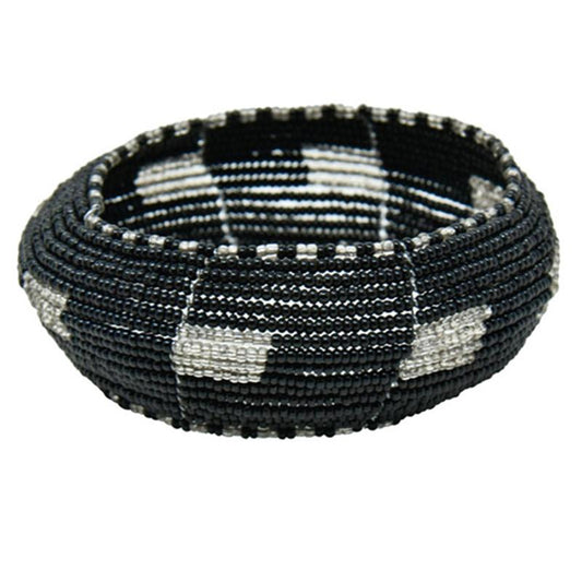 Maasai Concave Beaded Bangle 10 - Black & Silver-0