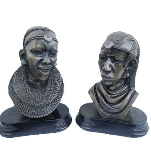 Maasai Couple Bust Sculpture-0